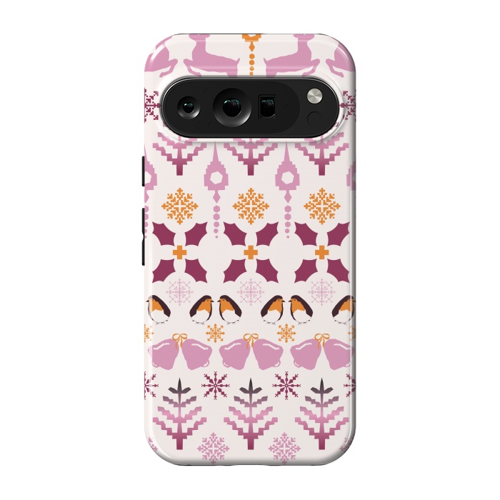 Pixel 9 pro StrongFit Fair Isle Christmas in pink and orange by Paula Ohreen