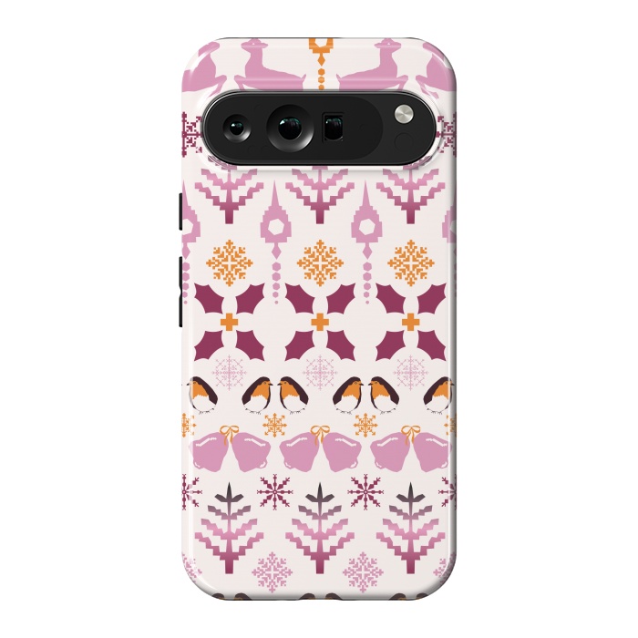 Pixel 9 Pro XL StrongFit Fair Isle Christmas in pink and orange by Paula Ohreen