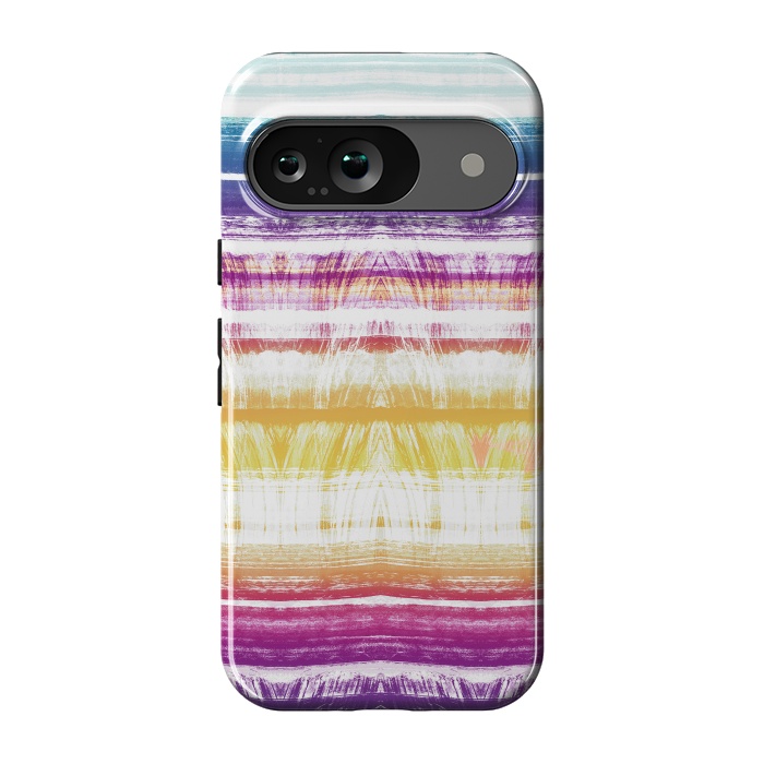 Pixel 9 StrongFit Rainbow brushed ethnic tie dye stripes by Oana 