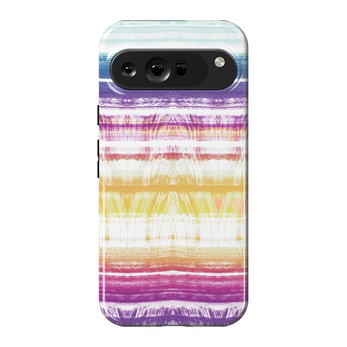 Pixel 9 Pro XL StrongFit Rainbow brushed ethnic tie dye stripes by Oana 