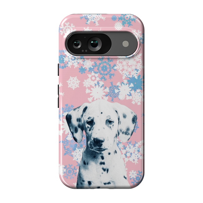 Pixel 9 StrongFit Pink blue dalmatian and snowflakes by Oana 