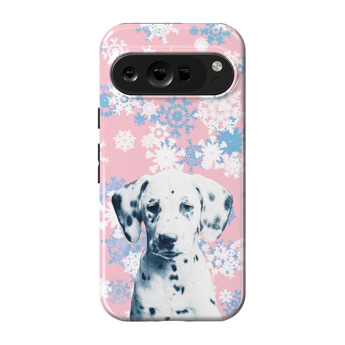 Pixel 9 pro StrongFit Pink blue dalmatian and snowflakes by Oana 