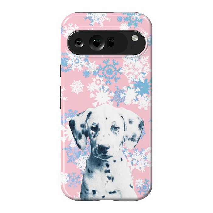 Pixel 9 Pro XL StrongFit Pink blue dalmatian and snowflakes by Oana 