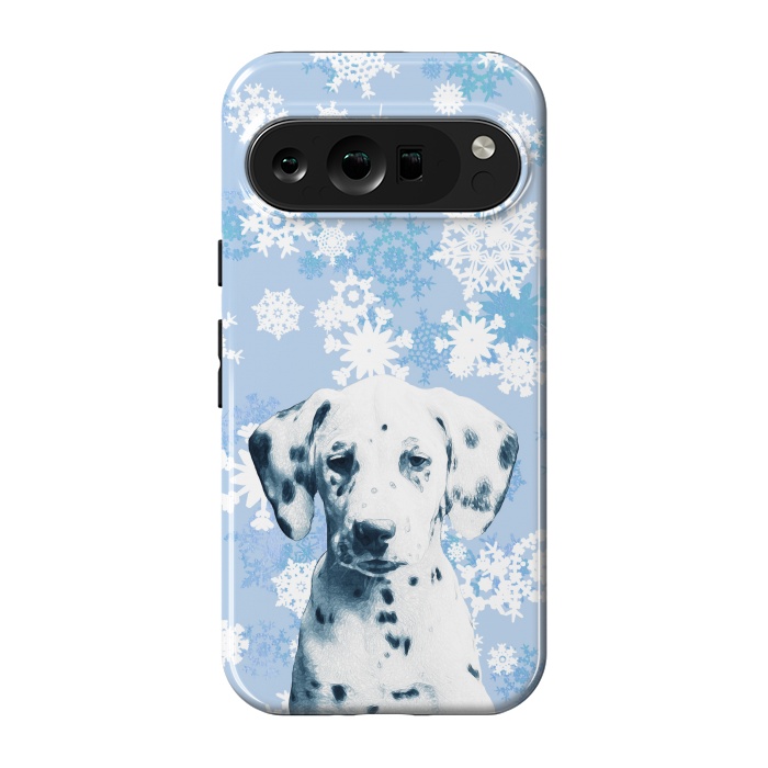 Pixel 9 pro StrongFit Cute dalmatian and blue white snowflakes by Oana 