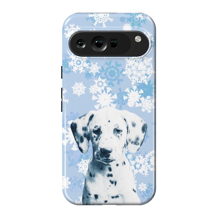 Pixel 9 Pro XL StrongFit Cute dalmatian and blue white snowflakes by Oana 