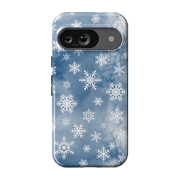 Pixel 9 StrongFit Blue white watercolor Christmas snowflakes by Oana 