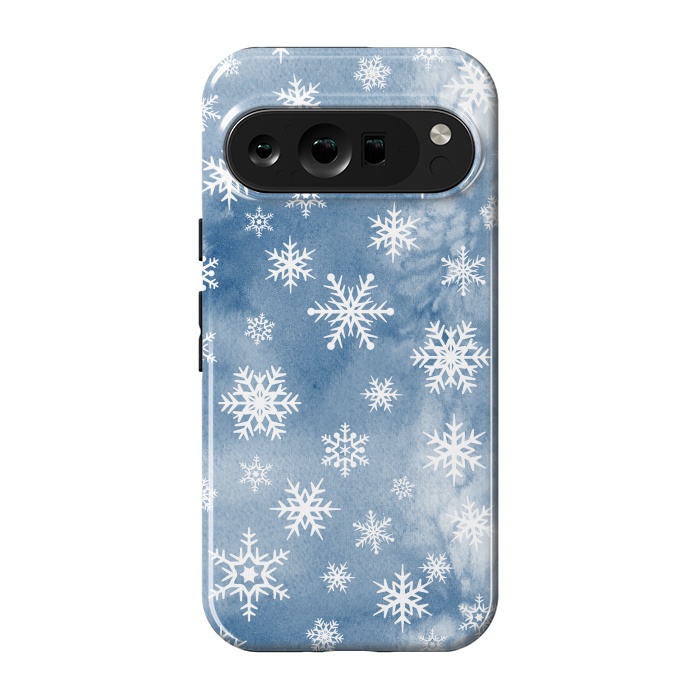 Pixel 9 pro StrongFit Blue white watercolor Christmas snowflakes by Oana 