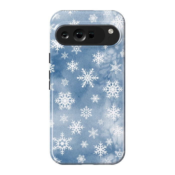 Pixel 9 Pro XL StrongFit Blue white watercolor Christmas snowflakes by Oana 