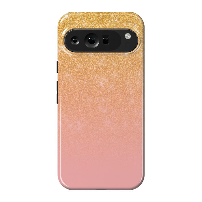 Pixel 9 Pro XL StrongFit Girly Gold and Pink Glitter Ombre Gradient by Julie Erin Designs