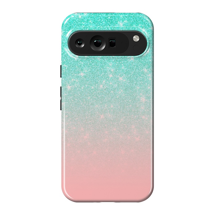 Pixel 9 Pro XL StrongFit Girly Pastel Blue Pink Glitter Ombre Gradient by Julie Erin Designs