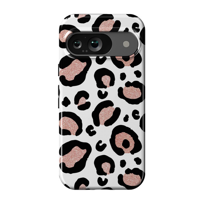 Pixel 9 StrongFit Rose Gold Glitter Leopard Print by Julie Erin Designs