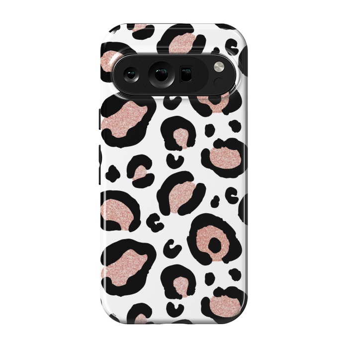 Pixel 9 pro StrongFit Rose Gold Glitter Leopard Print by Julie Erin Designs