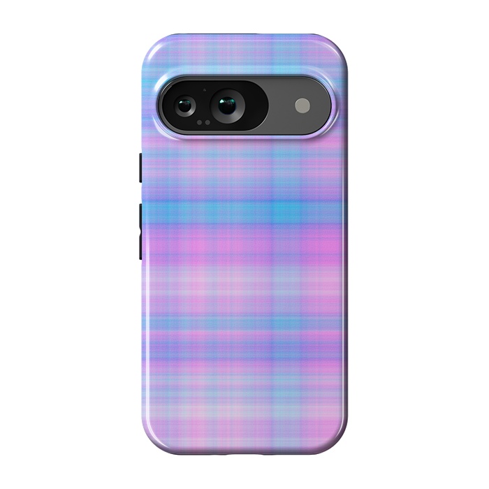 Pixel 9 StrongFit Girly Pastel Plaid Blue Pink by Julie Erin Designs