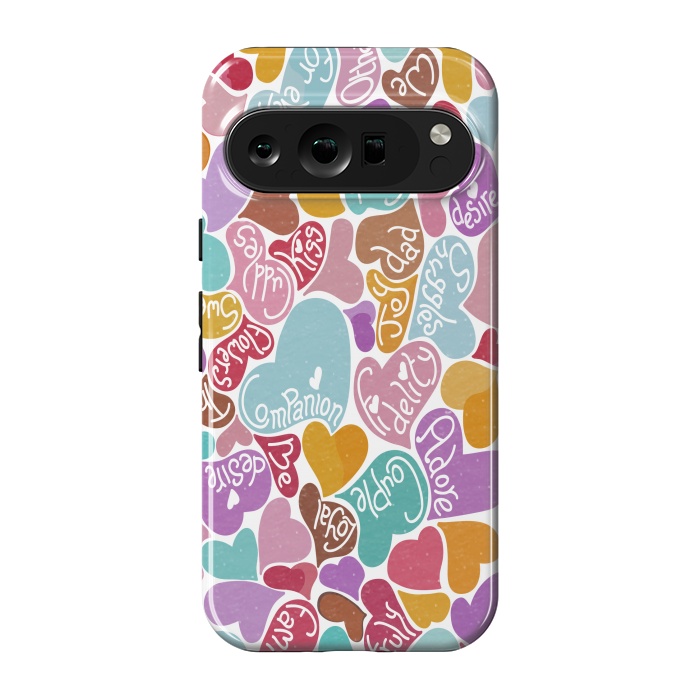 Pixel 9 pro StrongFit Multicolored Love hearts with loving words by Paula Ohreen