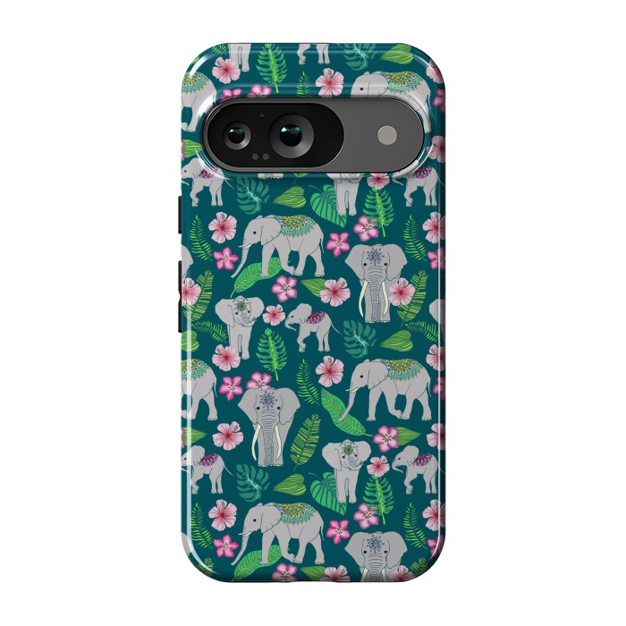 Pixel 9 StrongFit Elephants of the Jungle on Green by Tangerine-Tane