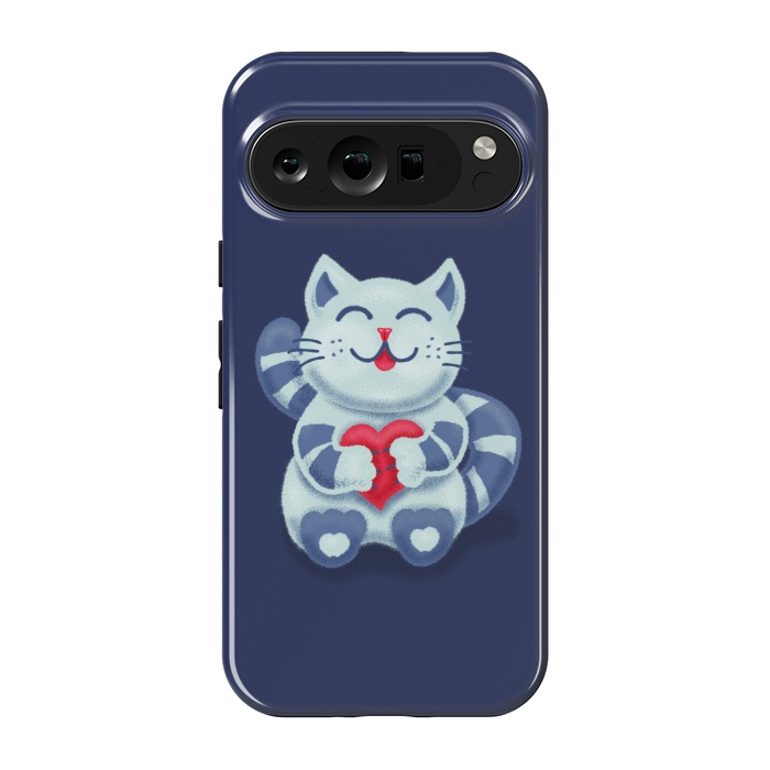 Pixel 9 pro StrongFit Cute Blue Kitty With Heart In Love by Boriana Giormova