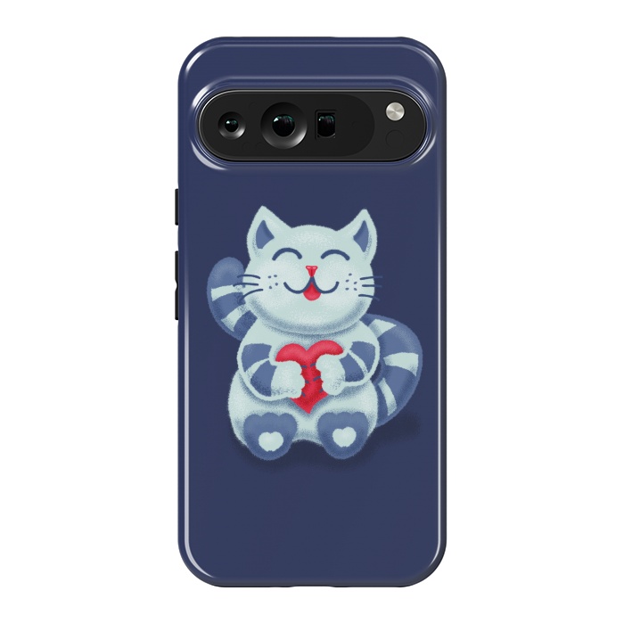 Pixel 9 Pro XL StrongFit Cute Blue Kitty With Heart In Love by Boriana Giormova