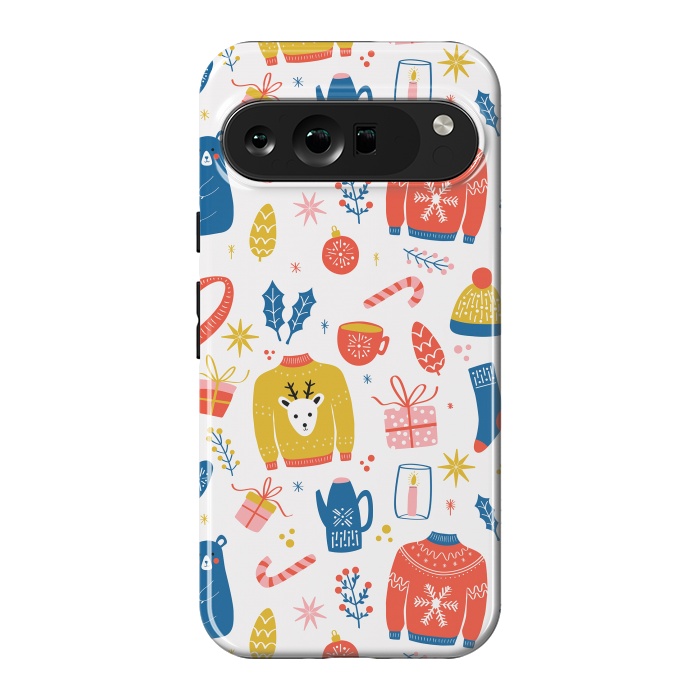 Pixel 9 Pro XL StrongFit Christmas pattern, white by Jelena Obradovic