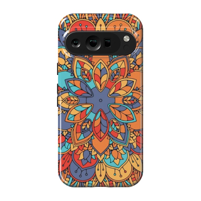 Pixel 9 pro StrongFit BLUE ORANGE RED MANDALA ETHNIC PATTERN by MALLIKA