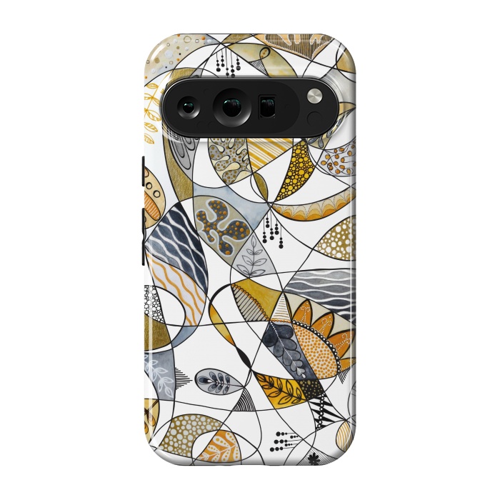 Pixel 9 pro StrongFit Continuous Line Abstract Art in Grey and Yellow by Paula Ohreen