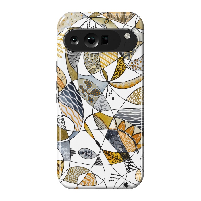 Pixel 9 Pro XL StrongFit Continuous Line Abstract Art in Grey and Yellow by Paula Ohreen