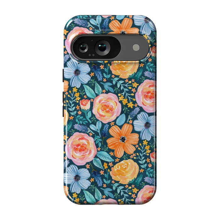 Pixel 9 StrongFit Bold Blooms on Dark Teal by Tangerine-Tane