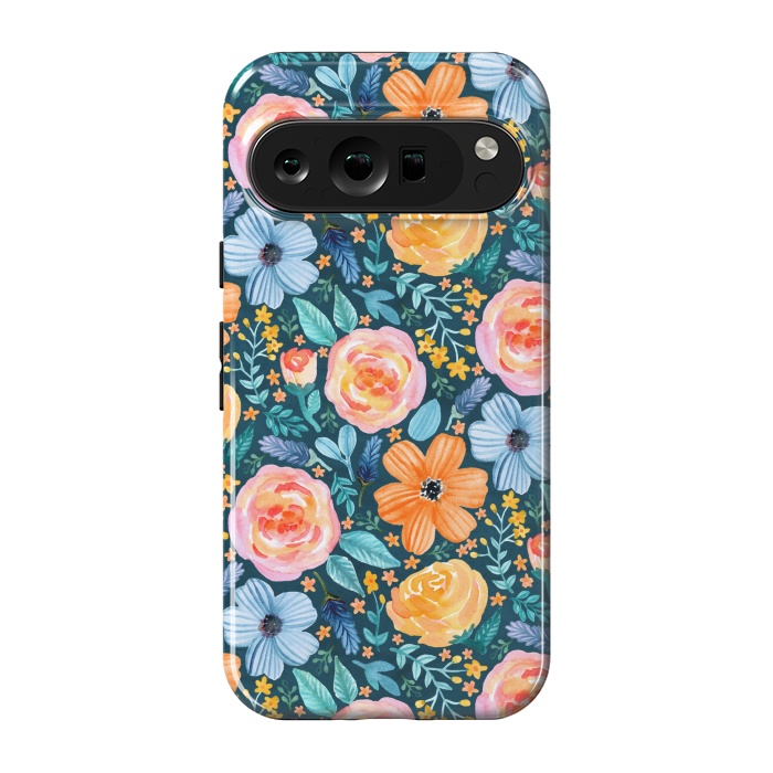 Pixel 9 pro StrongFit Bold Blooms on Dark Teal by Tangerine-Tane