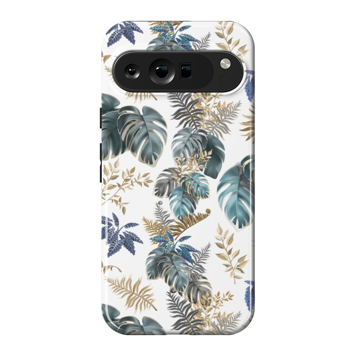 Pixel 9 Pro XL StrongFit blue green metallic tropical print by MALLIKA