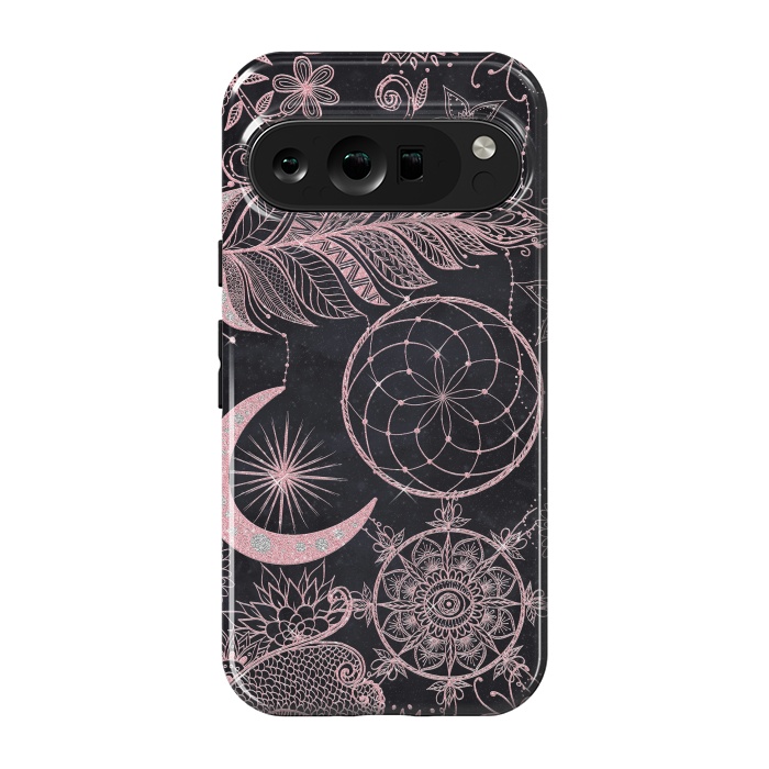 Pixel 9 pro StrongFit Rose Gold Glitter Dreamcatcher Feathers Mandala by InovArts