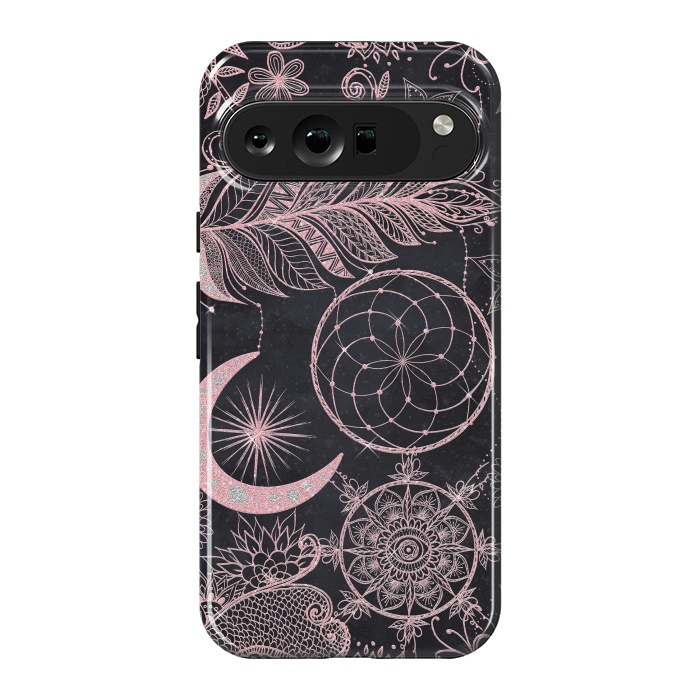 Pixel 9 Pro XL StrongFit Rose Gold Glitter Dreamcatcher Feathers Mandala by InovArts