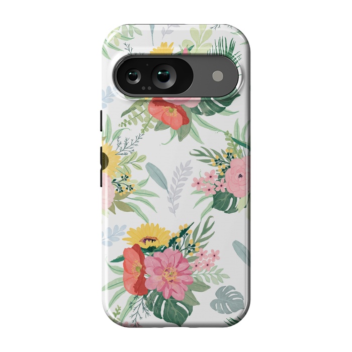 Pixel 9 StrongFit Girly Watercolor Poppy & Sunflowers Floral Design by InovArts