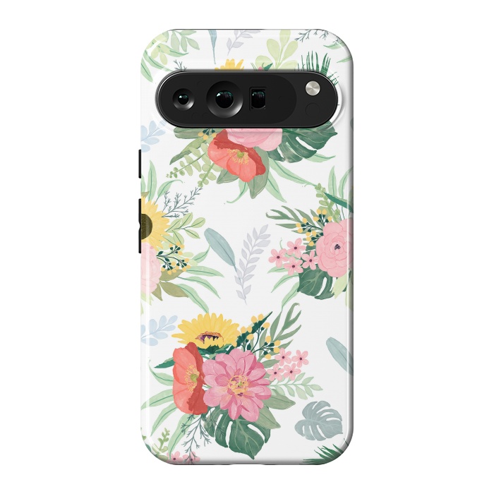 Pixel 9 Pro XL StrongFit Girly Watercolor Poppy & Sunflowers Floral Design by InovArts