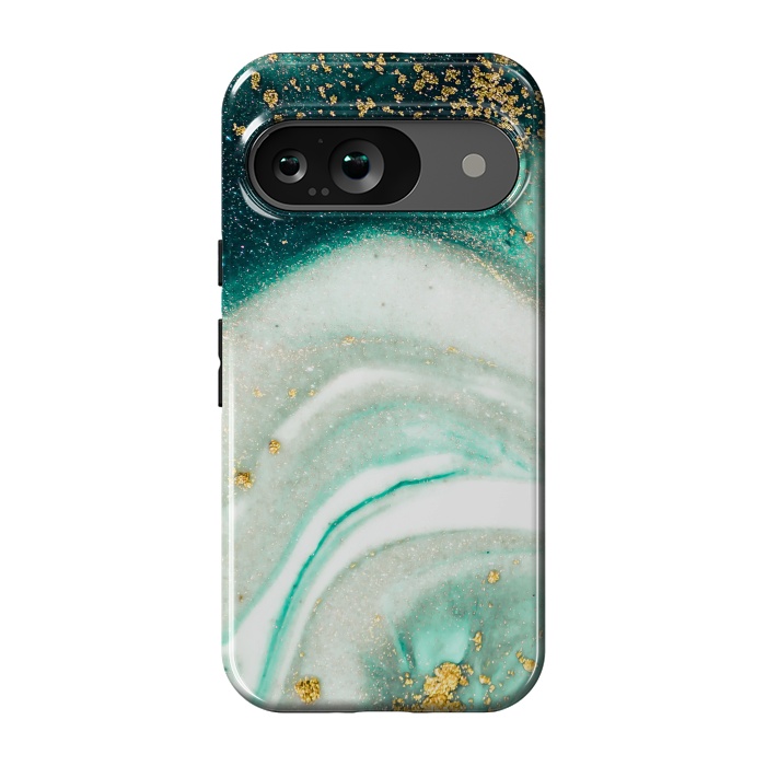 Pixel 9 StrongFit Green Marble Swirls and Agate Ripples by ArtsCase