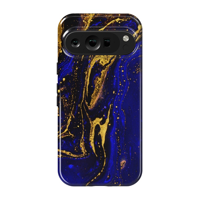 Pixel 9 pro StrongFit Blue marble and abstract gold background texture with swirls by ArtsCase