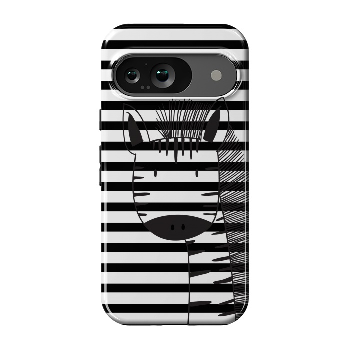 Pixel 9 StrongFit minimal black white cute zebra by haroulita