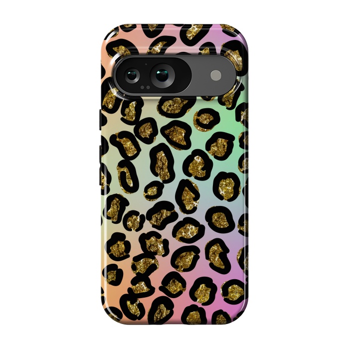 Pixel 9 StrongFit rainbow glitter animal print pattern by haroulita