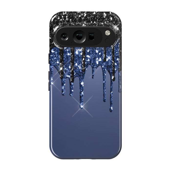 Pixel 9 pro StrongFit blue black glitter drops by haroulita