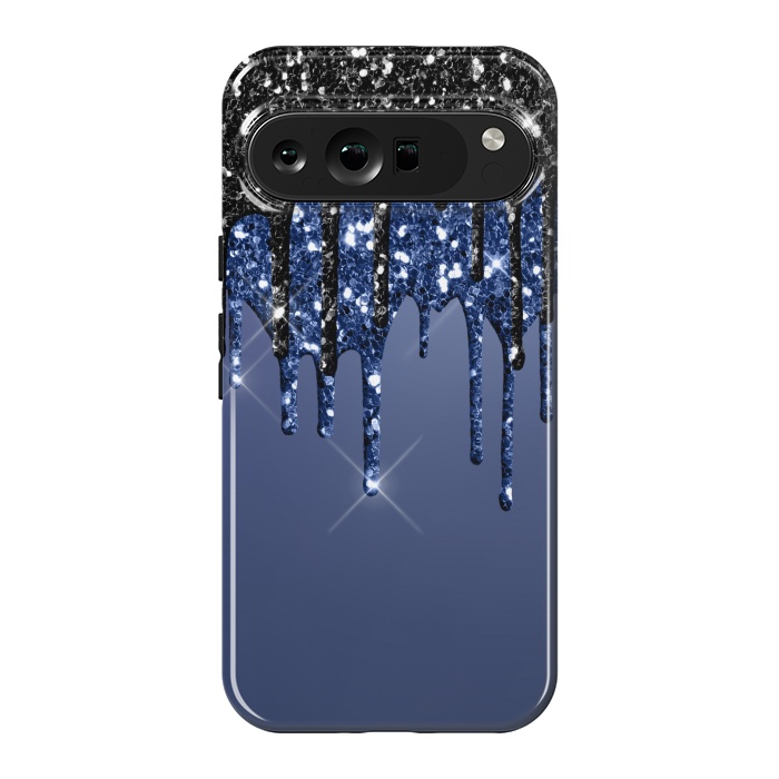 Pixel 9 Pro XL StrongFit blue black glitter drops by haroulita