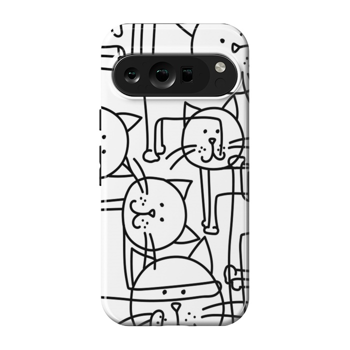 Pixel 9 pro StrongFit black white doodle cats by haroulita