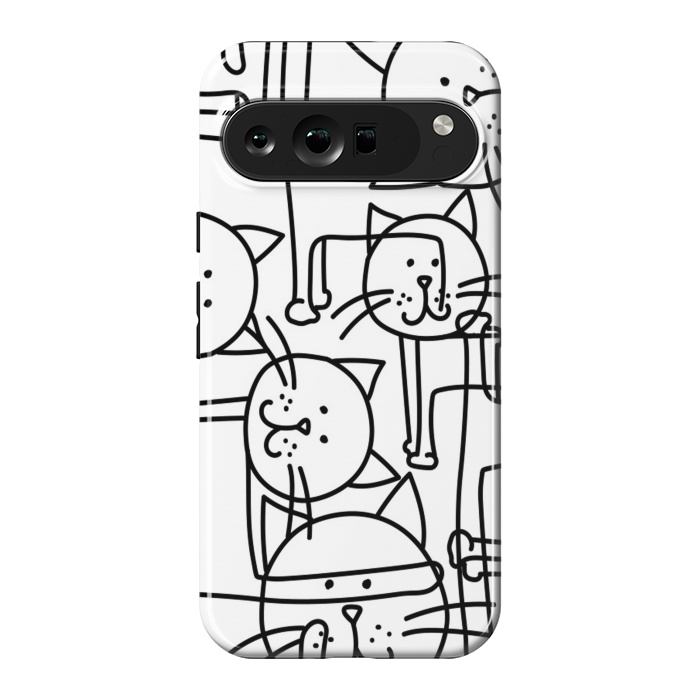 Pixel 9 Pro XL StrongFit black white doodle cats by haroulita