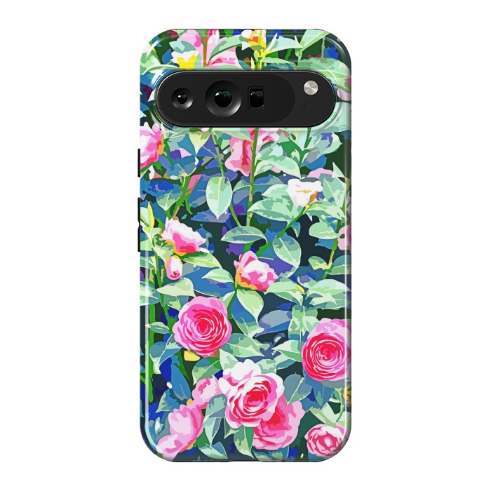 Pixel 9 Pro XL StrongFit Winter Rose | Botanical Floral Garden | Boho Vintage Plants Meadow Roses Painting by Uma Prabhakar Gokhale