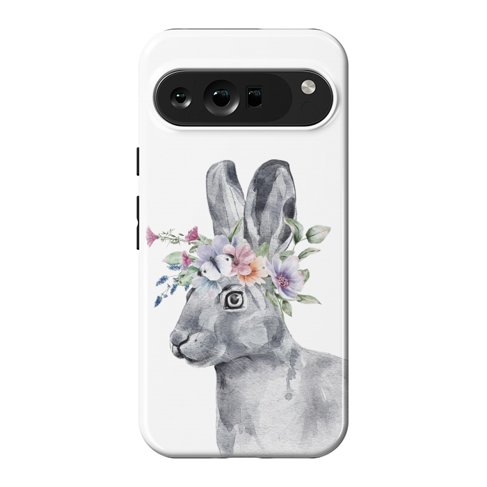 Pixel 9 Pro XL StrongFit cute watercolor rabbit with flowers by haroulita