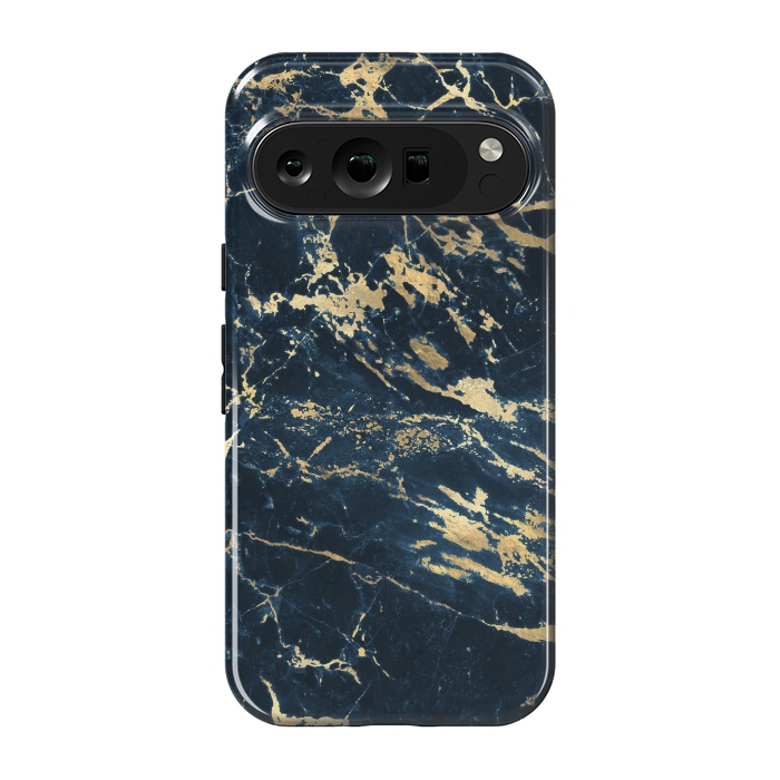 Pixel 9 pro StrongFit dark blue gold marble by haroulita