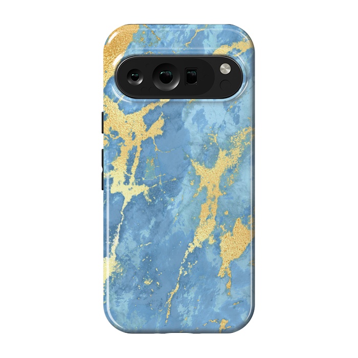 Pixel 9 pro StrongFit sky blue gold marble by haroulita