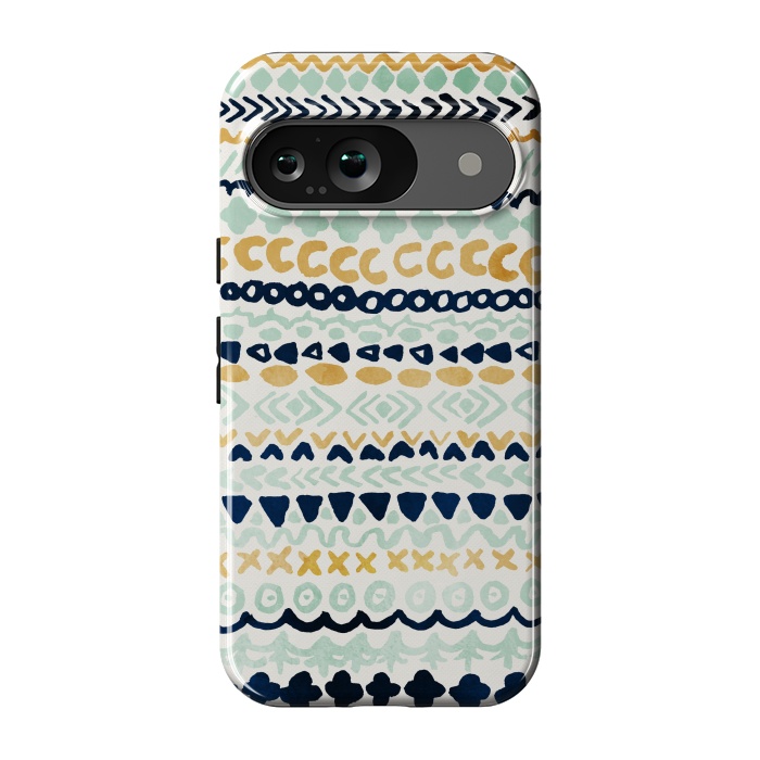 Pixel 9 StrongFit Navy, Teal & Mustard Tribal by Tangerine-Tane