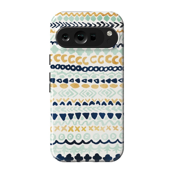 Pixel 9 pro StrongFit Navy, Teal & Mustard Tribal by Tangerine-Tane