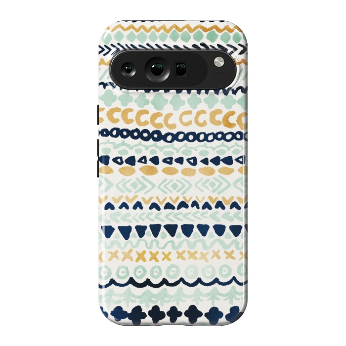 Pixel 9 Pro XL StrongFit Navy, Teal & Mustard Tribal by Tangerine-Tane