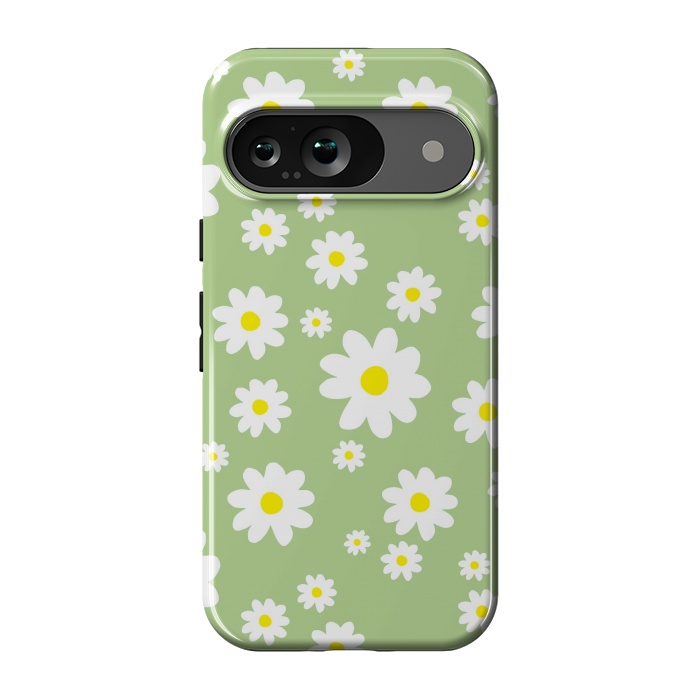 Pixel 9 StrongFit Spring Green Daisy Flower Pattern by Julie Erin Designs