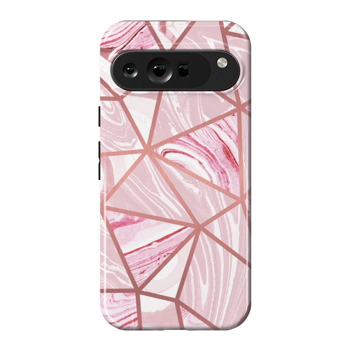 Pixel 9 Pro XL StrongFit Candy pink marble and rose gold triangles by Oana 