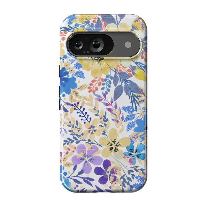 Pixel 9 StrongFit Yellow blue watercolor wildflowers by Oana 